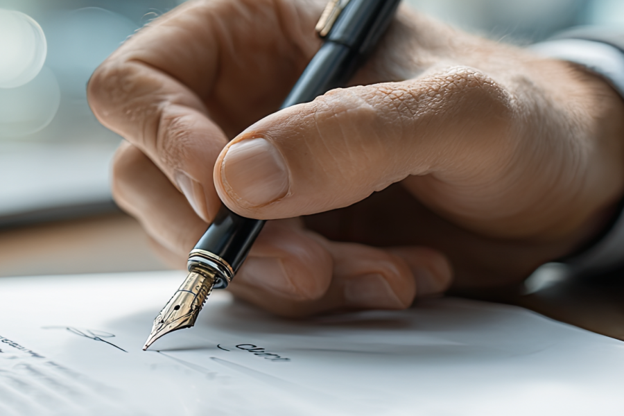 Hand signing a document